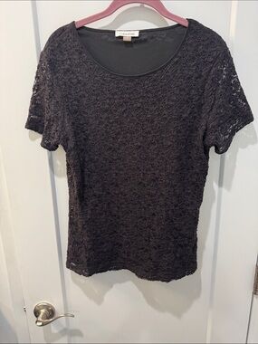 Calvin Klein Black Floral Lace Short Sleeve Tee